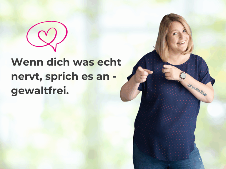 Hinweis zum Blogartikel zu guter Kommunikation: Wenn dich was echt nervt, sprich es an - gewaltfrei. und ein Bild der Kommunikatiosntrainerin Sandra Richter, Expertin für gewaltfreie Kommunikation