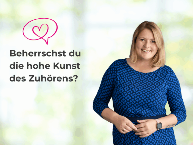 Frage zum Blogartikel zu Kommunikation: Beherrschst du die hohe Kunst des Zuhörens? und ein Bild der Kommunikationstrainerin Sandra Richter